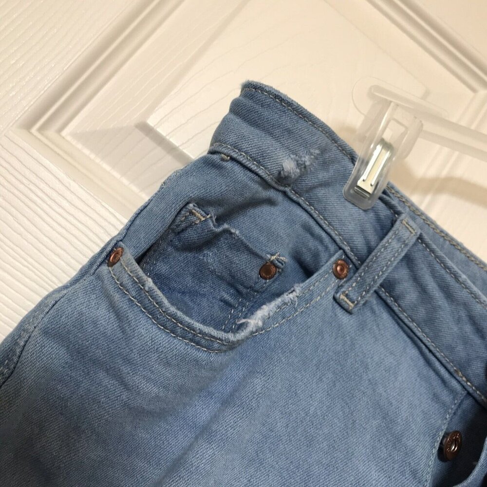 Divided H & M Distressed Light Blue Denim Crop Skinny Jeans Size 6 Destroyed Hem - Picture 7 of 10